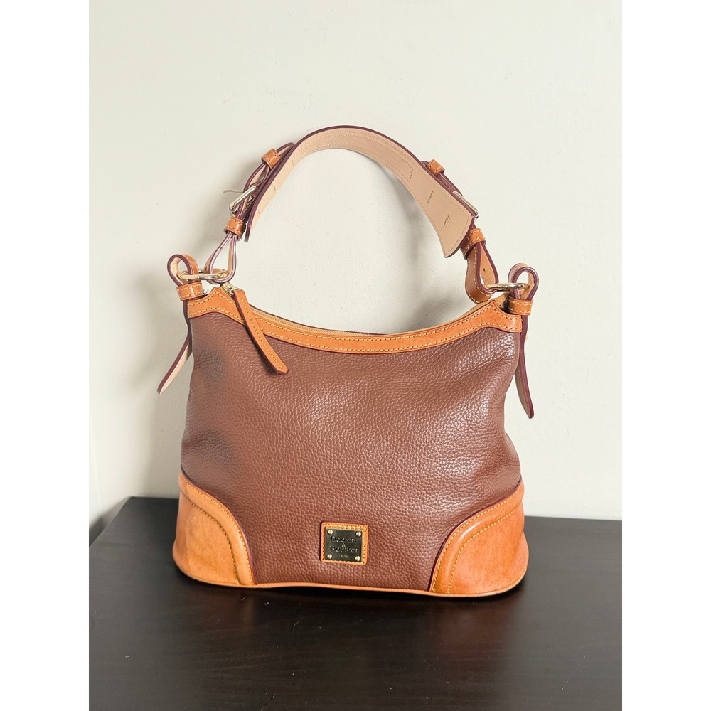Dooney & Bourke Pebbled Leather Hobo Bag Brown Tan Shoulder Bag Gold Hardware